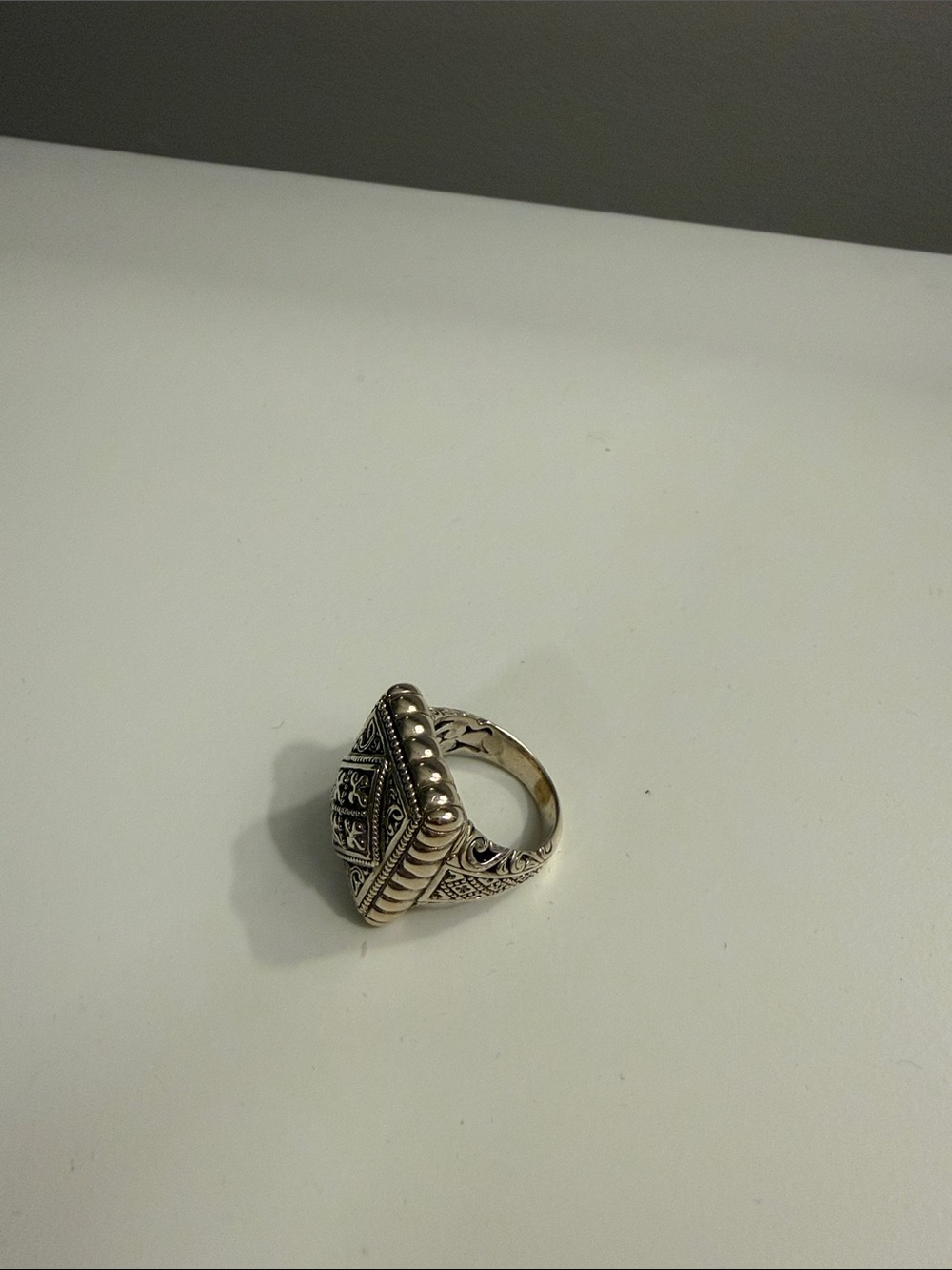 Intricate Silver Square Filigree Signet Ring - Women's Jewelry